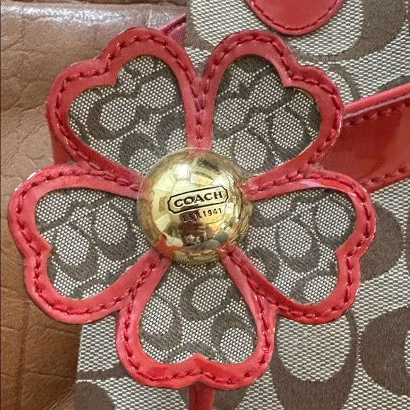 Coach Red and Brown Floral Sandals - Picture 2 of 5